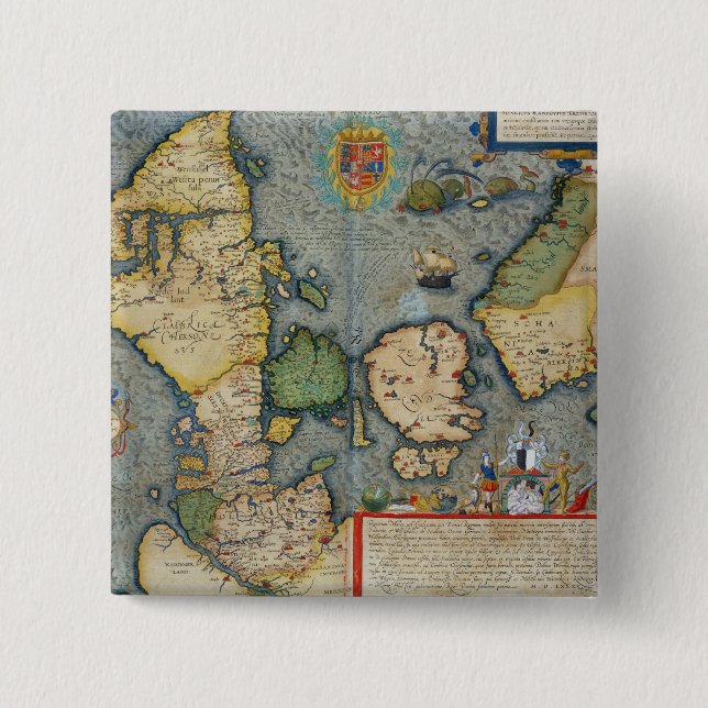 Map of Northern Europe, from 'Civitates Orbis Terr 15 Cm Square Badge (Front)