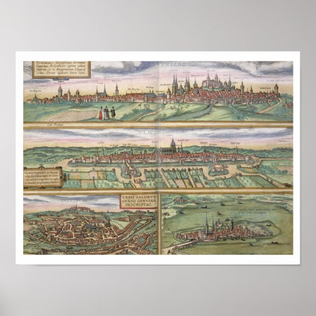 Map of Nuremberg, Ulm, and Saltzburg, from 'Civita Poster (Front)