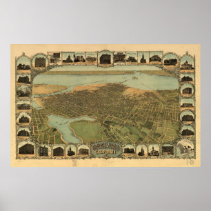 Map of Oakland, Birds-Eye View, 1900 Poster