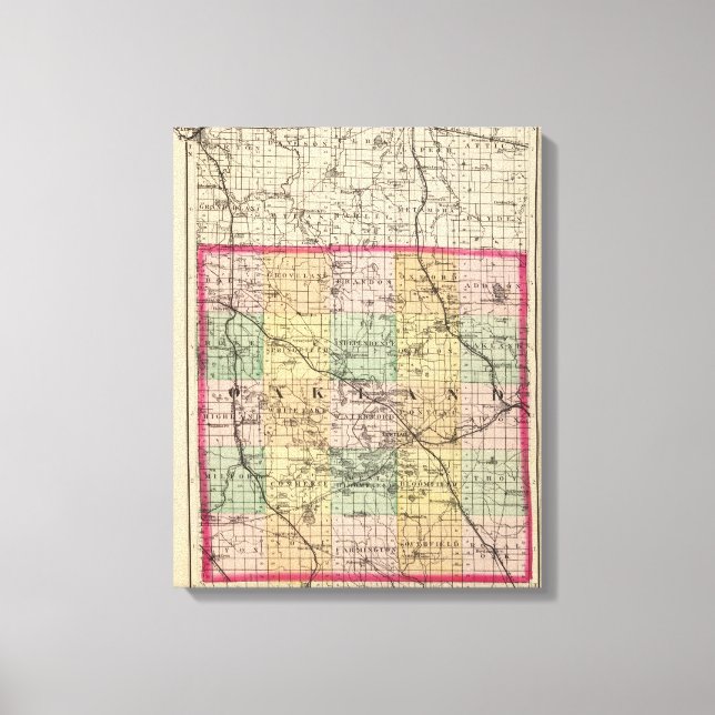 Map of Oakland County, Michigan Canvas Print (Front)