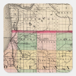 Map of Oceana County, Michigan Square Sticker