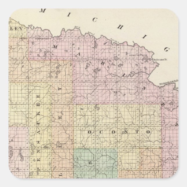 Map of Oconto County northern part Square Sticker (Front)
