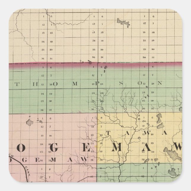 Map of Ogemaw County, Michigan Square Sticker (Front)