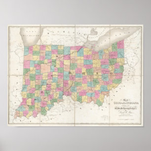 Map of Ohio And Indiana Poster