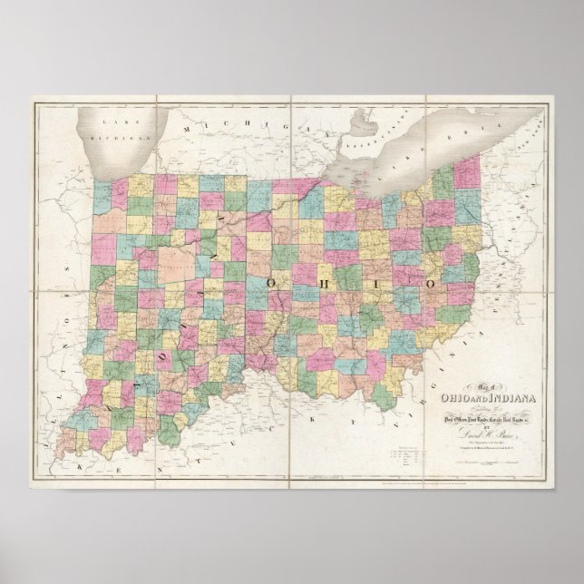 Map of Ohio And Indiana Poster (Front)