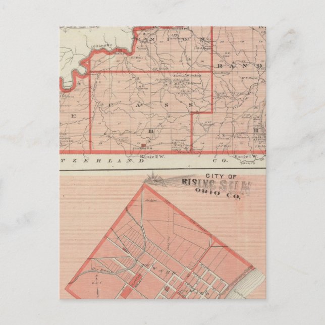 Map of Ohio County with City of Rising Sun Postcard (Front)