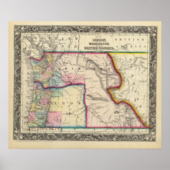 Map Of Oregon, Washington Poster (Front)