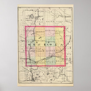 Map of Osceola County, Michigan Poster
