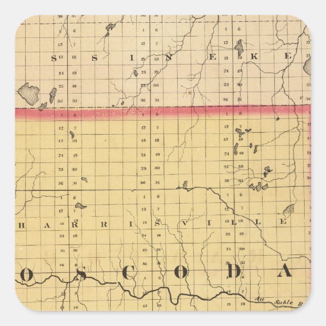 Map of Oscoda County, Michigan Square Sticker (Front)