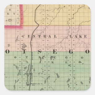 Map of Otsego County, Michigan Square Sticker
