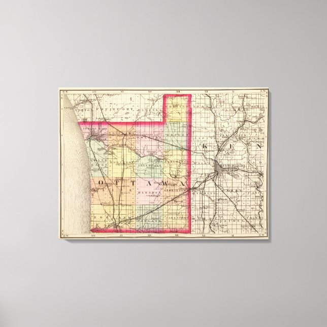 Map of Ottawa County, Michigan Canvas Print (Front)