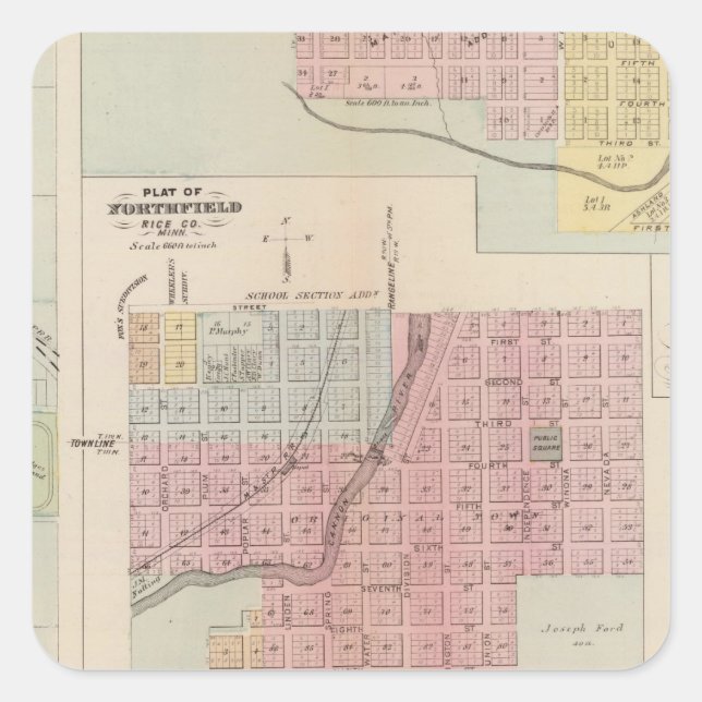 Map of Owatonna, Map of Mantorville, Minnesota Square Sticker (Front)