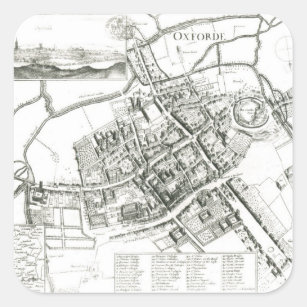 Map of Oxford, 1643 Square Sticker