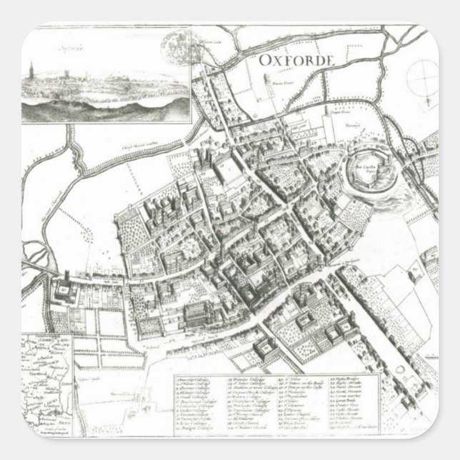 Map of Oxford, 1643 Square Sticker (Front)