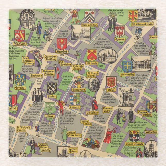 Map of Oxford, England (British Railways) Glass Coaster (Front)