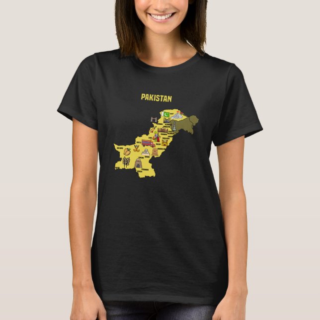 map of Pakistan Pakistani symbols culture and land T-Shirt (Front)