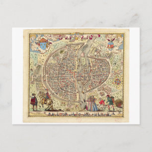 Map of Paris, 1576 Postcard