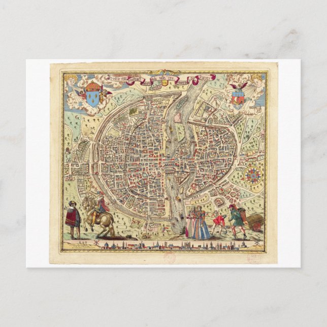 Map of Paris, 1576 Postcard (Front)
