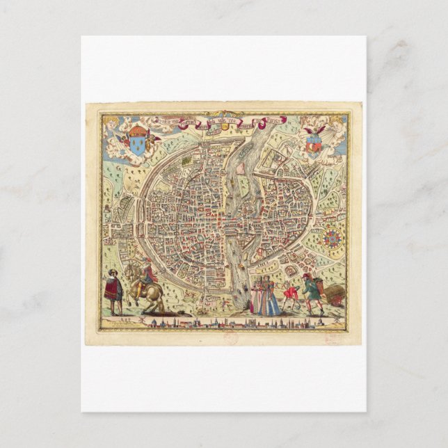 Map of Paris, 1576 Postcard (Front)