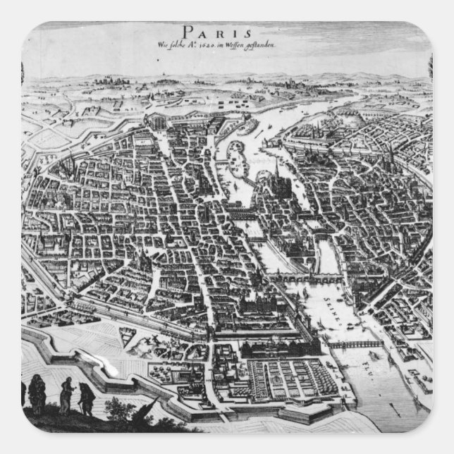 Map of Paris, 1620 Square Sticker (Front)