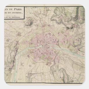 Map of Paris and its Surrounding Square Sticker