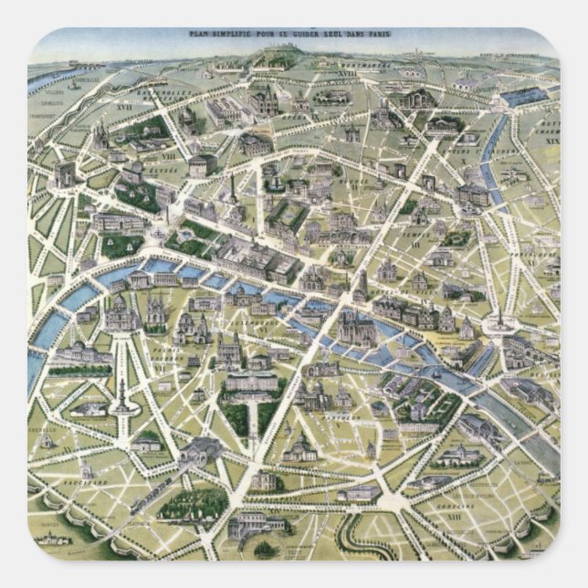 Map of Paris during the 'Grands Travaux' Square Sticker (Front)