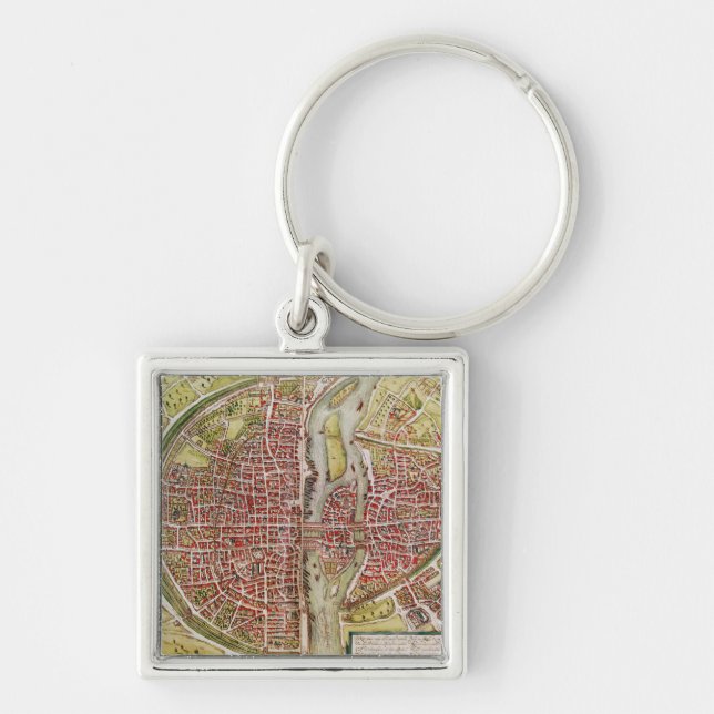 Map of Paris from 'Civitates orbis terrarrum' Key Ring (Front)