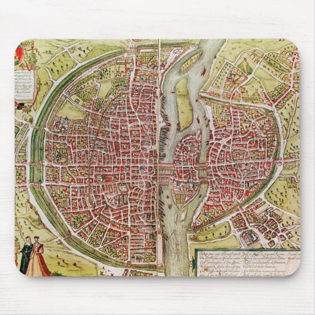 Map of Paris from 'Civitates orbis terrarrum' Mouse Mat (Front)