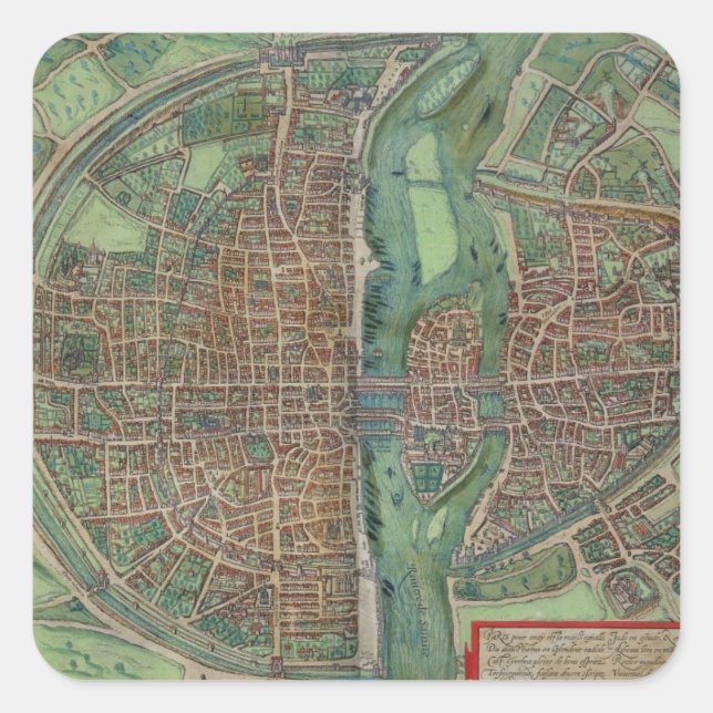 Map of Paris, from 'Civitates Orbis Terrarum' by G Square Sticker (Front)