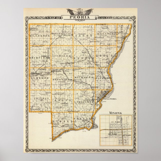 Map of Peoria County and Minonk Poster (Front)