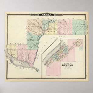 Map of Pepin County and Village of Durand Poster