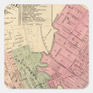 Map of Petaluma City 1877 Square Sticker