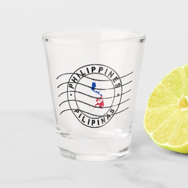 Map of Philippines, Postal Passport Stamp, Shot Glass (Front)