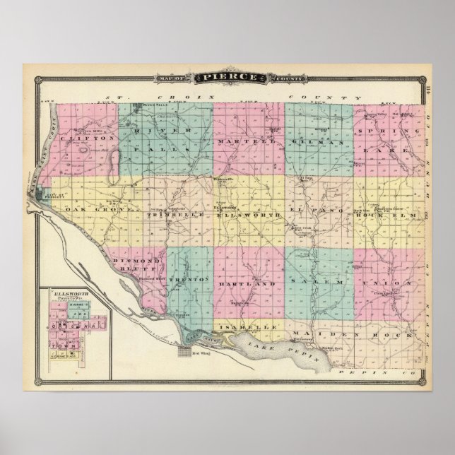 Map of Pierce County and Ellsworth Poster (Front)