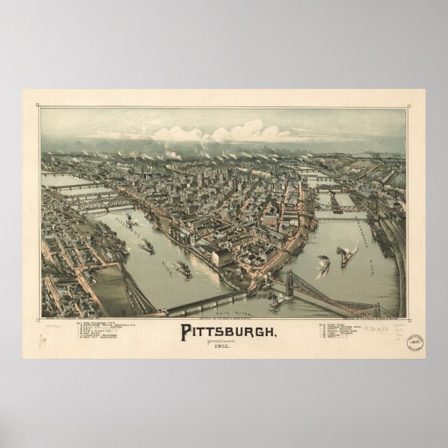Map of Pittsburgh, Birds-Eye View, 1902 Poster (Front)