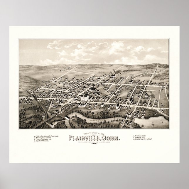 Map of Plainville, CT from 1878 Poster (Front)