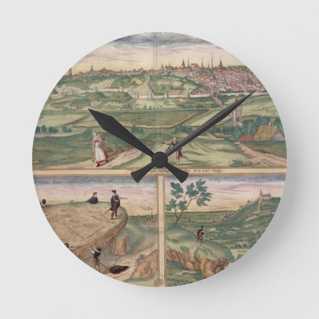 Map of Poitiers, from 'Civitates Orbis Terrarum' b Round Clock (Front)