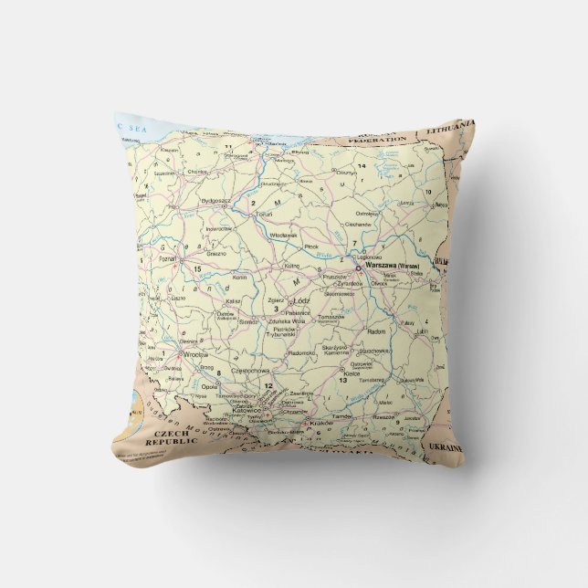 Map of Poland MoJo Throw Pillow 20" x 20" (Front)
