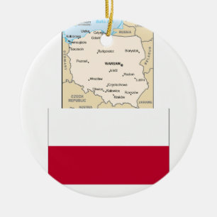 MAP OF POLAND, POLISH FLAG CERAMIC TREE DECORATION