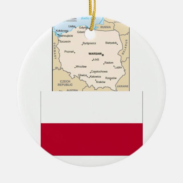 MAP OF POLAND, POLISH FLAG CERAMIC TREE DECORATION (Front)
