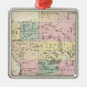Map of Polk County, State of Wisconsin Metal Tree Decoration