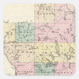 Map of Polk County, State of Wisconsin Square Sticker