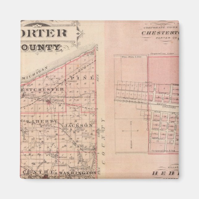 Map of Porter County with Chesterton, Hebron Magnet (Front)
