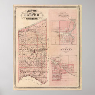 Map of Porter County with Chesterton, Hebron Poster