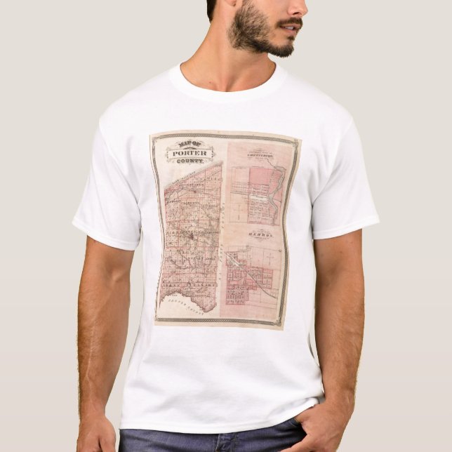 Map of Porter County with Chesterton, Hebron T-Shirt (Front)