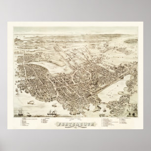Map of Portsmouth, New Hampshire in 1877 Poster