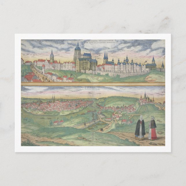 Map of Prague, from 'Civitates Orbis Terrarum' by Postcard (Front)