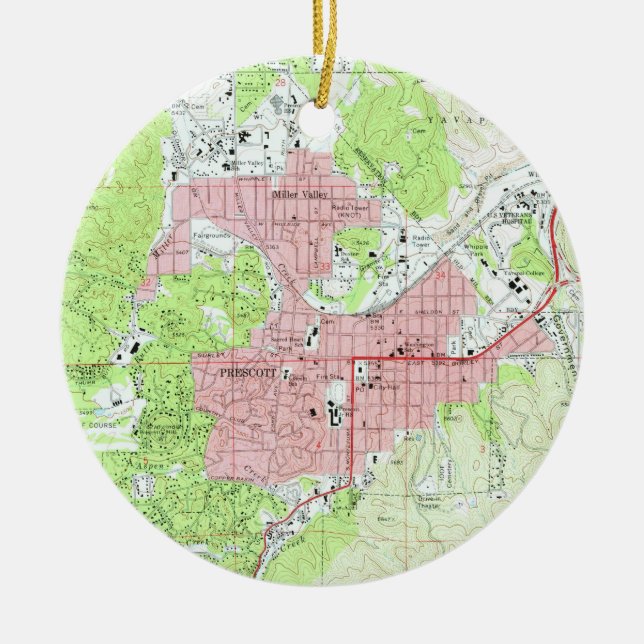 Map of Prescott Arizona (1973) Ceramic Tree Decoration (Front)