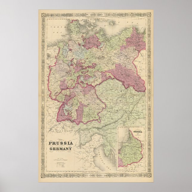 Map of Prussia and the German Empire 1871 Poster (Front)