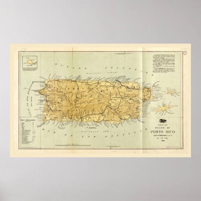 Map of Puerto RIco (Porto RIco) circa 1898 Poster (Front)